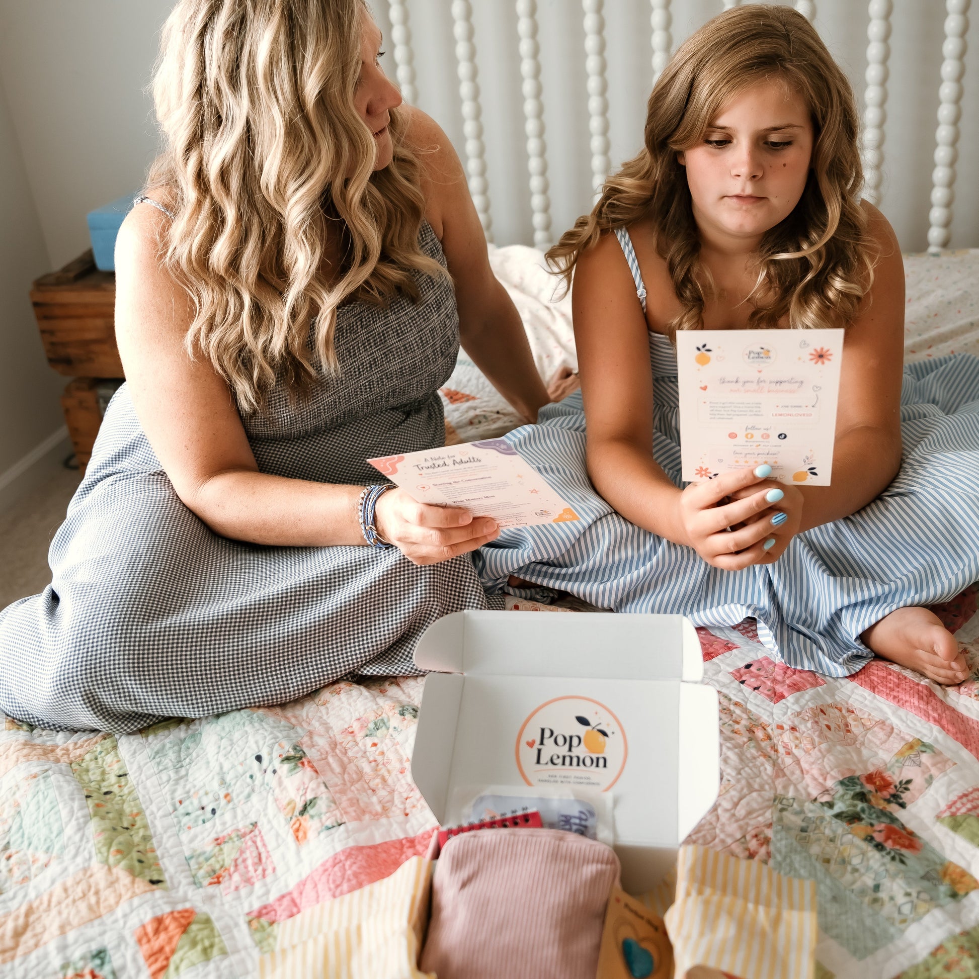 Heather and Gemmy are exploring the Pop Lemon first-period kit together